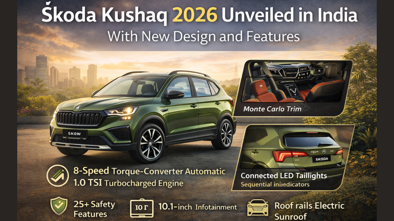 Škoda Kushaq 2026 Unveiled in India With New Design and Features